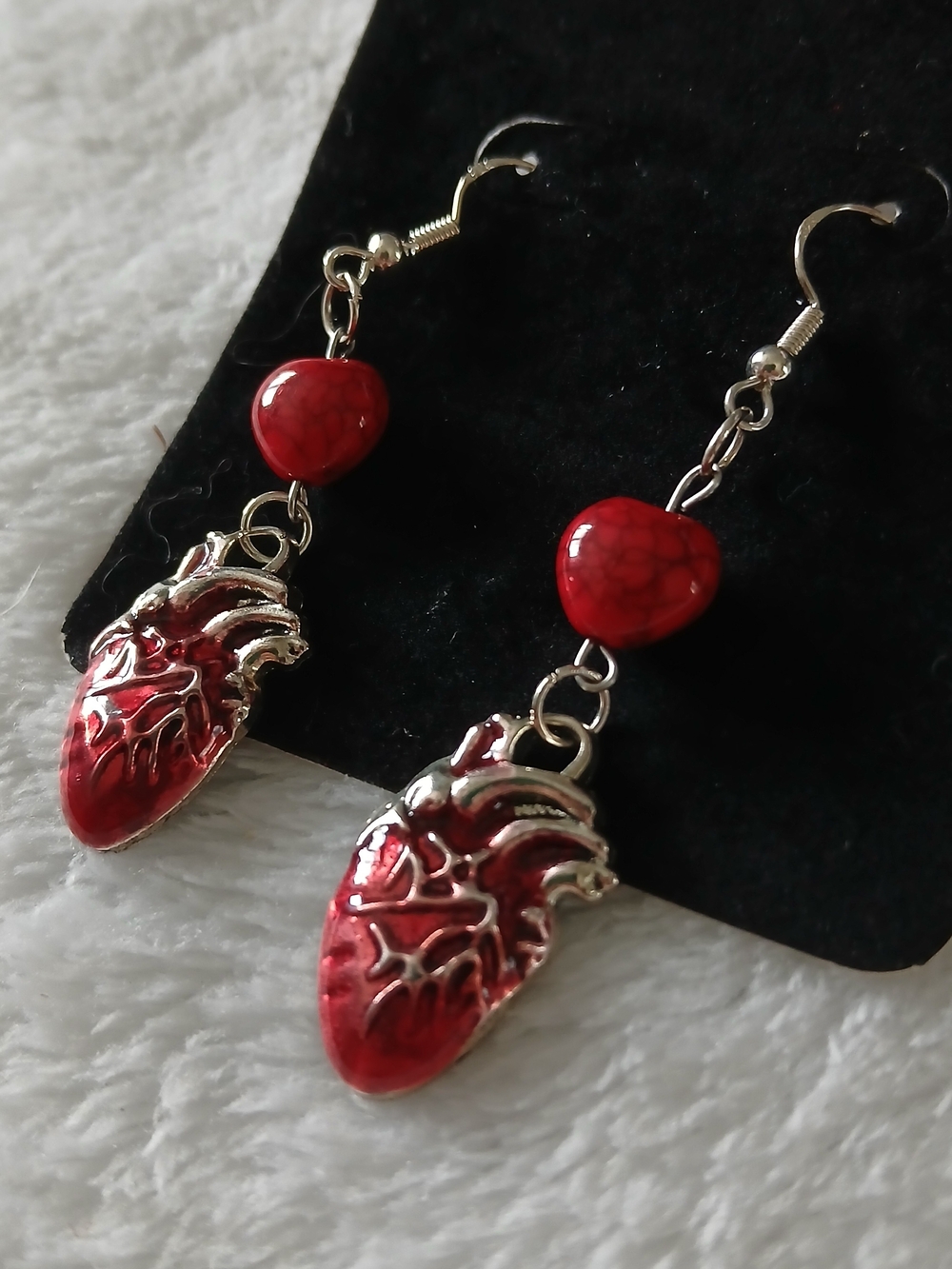 Anatomical Heart Drop Dangle Earrings Set [Silver & Red] - NWT on Card